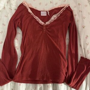 Urban Outfitters Burgundy Lace Trim Top